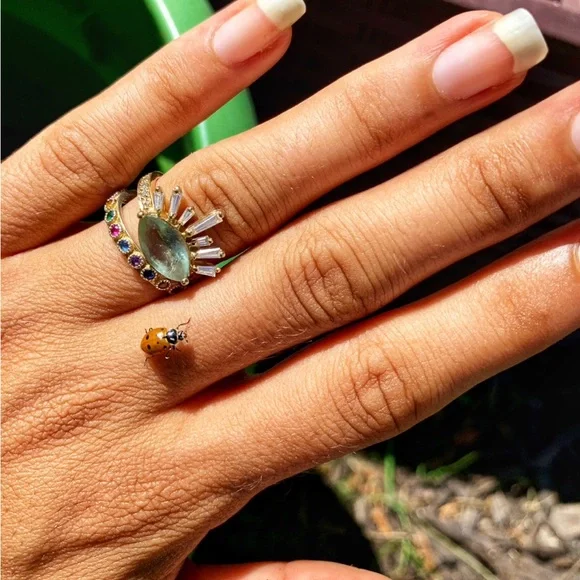 One of one - Jacquie Aiche - Marquise green amethyst, diamond baguette lash ring - Picture 3 of 4